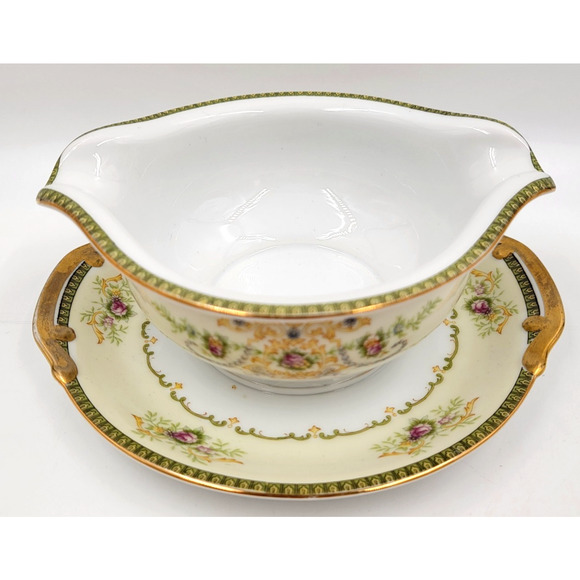 P B Charm Gravy Sauce Boat w Attached Underplate Gold Trim Japan 1950 - 1960's - Picture 3 of 7